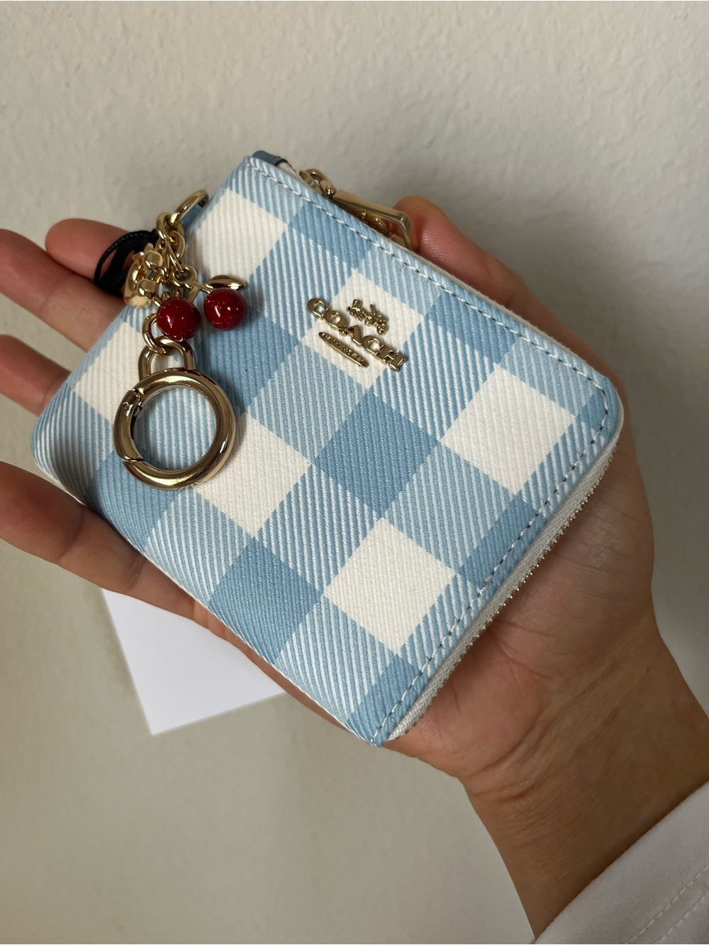 Coach Small Corner Zip Wallet With Gingham Print And Charms🎈🎈